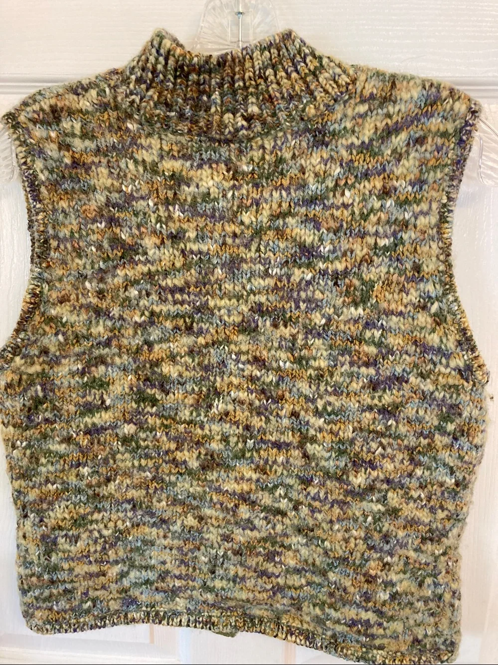 Talbots Petite Multicolor Wool Blend Knit Button Vest - Green/Blue/Gold